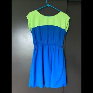 Blue & Neon Green Mini Dress